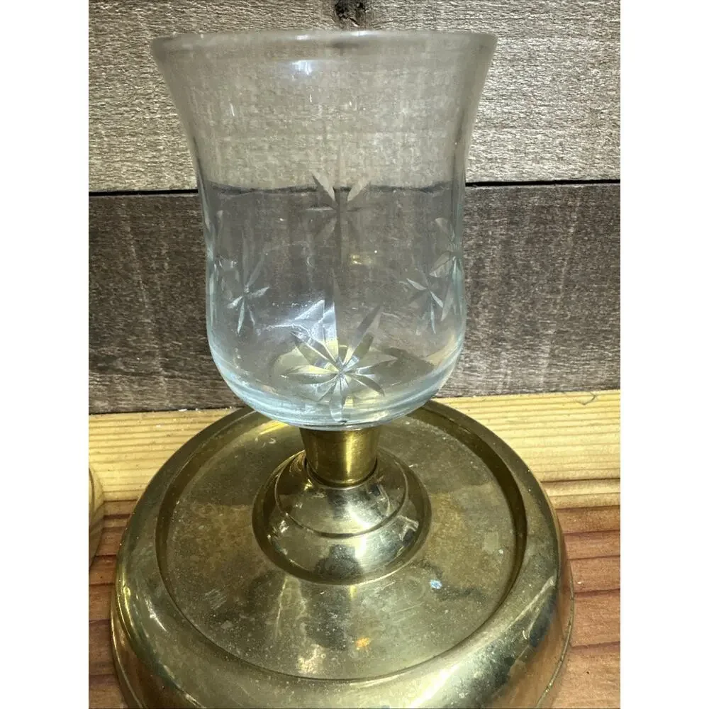 Vintage Brass Candle Holders Glass Starburst Votive Holders Set Of 2